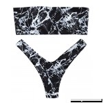 ZAFUL Women Strapless Marble Print High Cut Two Piece Bandeau Bikini Set Black B07M7S9X69
